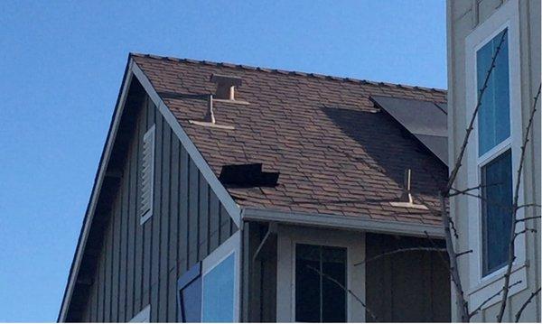 Less than 2 months after buying this new home, Petersen Dean shingles were flapping in the wind.