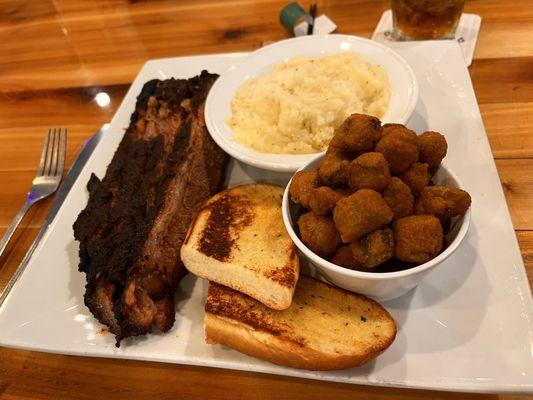 Brisket platter.  Brisket was dry.  Mashed potatoes needed gravy.  Okra was good.