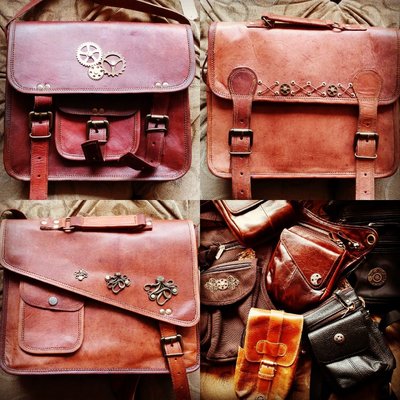 One of a kind leather bags.