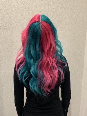 Mermaid hair - block technique Pink & Turquise