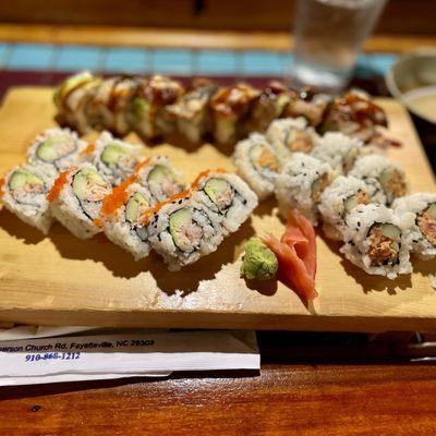 Spicy Trio Roll, California Roll, Caterpillar Roll