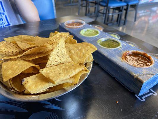 Chips with salsa sampler