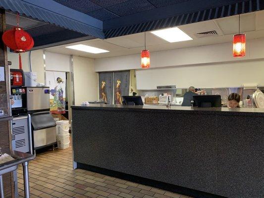 Front desk where you pick up food to go.