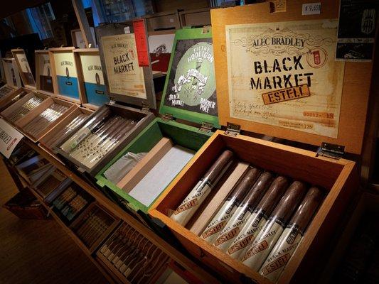 A wide variety of cigars are in stock.