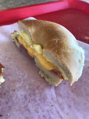 Ham egg and cheese. Bagel is made fresh and so good!