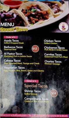 Menu - Street Tacos