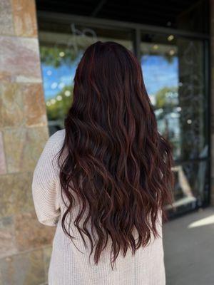 red wine all over color with pops of bright red highlights