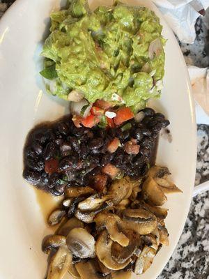 I created my own veggie plate  Guacamole Dip, Black BeansBlack & Side Mushrooms