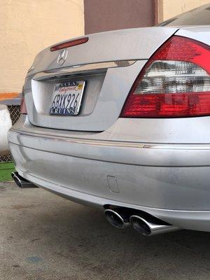 Quad tips of the AMG E63 exhaust that was installed.