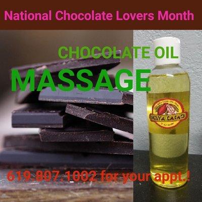 Ask for your luxurious, nutrient and anti-oxidant rich Chocolate Oil massage!