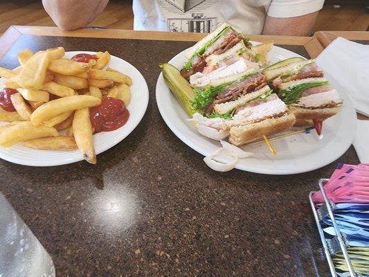 Turkey Club Sandwich and a side of Fries