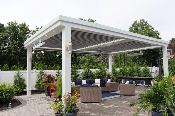 Custom Louvered Pergola with Heaters and Fan