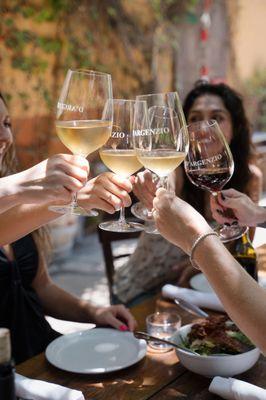 Salute! Vermentino white wine on the patio.