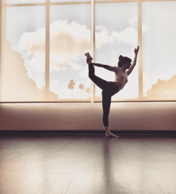 Teacher Camille Loftin in dancer's pose.