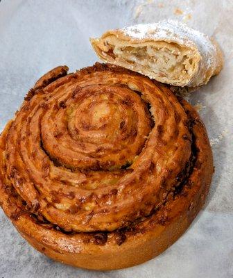 Coconut roll and 1/2 slice of strudel