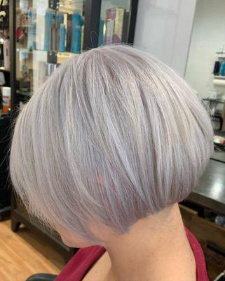 Platinum hair. Color and Cut created by Yessie.