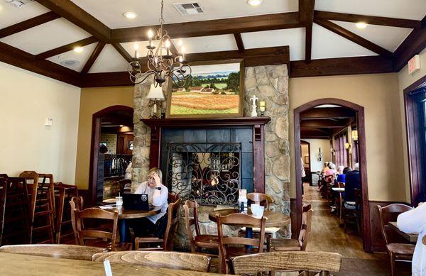 Dining area with fireplace