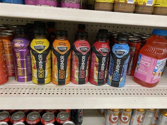 All the flavors of Body armor, neatly stacked.