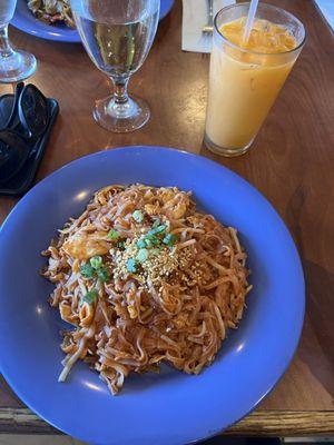 Chicken pad Thai with Thai iced tea