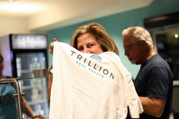 Another one of our awesome tenants showing off her Trillion shirt at our Tenant Appreciation Ice Cream Event!