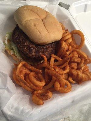 Double burger with curly fries