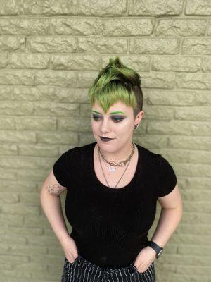 Punk Mohawk featuring green fringe and black undercut