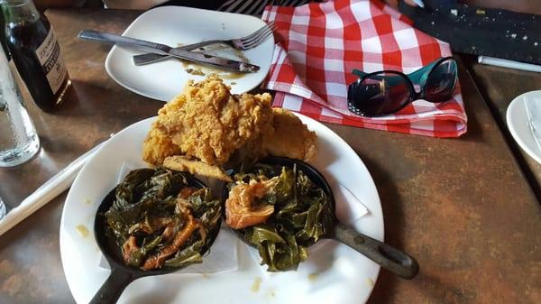 Panfried chicken w/smoked turkey collards. Yummy...