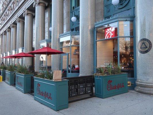 View of storefront and patio.