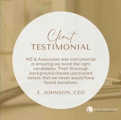 Secure your hires with MZ & Associates! Our thorough background checks uncover key details for confident hiring decisions.