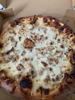 BBQ chicken pizza with ranch on top