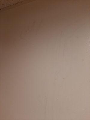 Hand smears on the bathroom wall