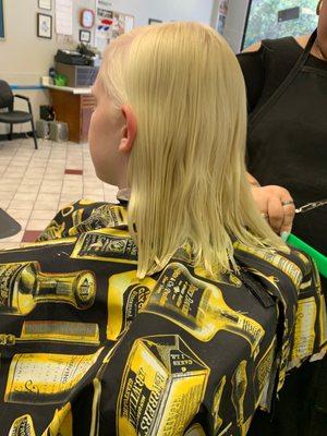 My grandson getting his haircut.