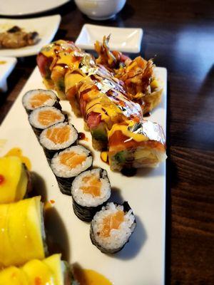 Kinya roll has gold leaves on it.