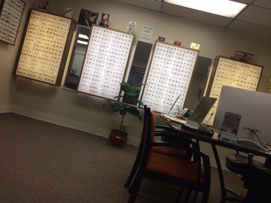 View of all their glasses selection from the "waiting room" seats