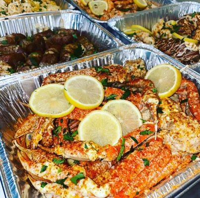 Seafood chicken and steak, catering order was top 10