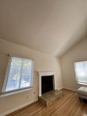 Popcorn ceiling removal (inclined living room ceiling)