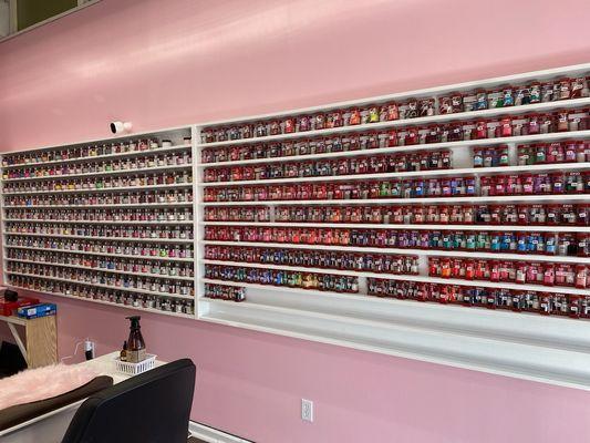 Our collections of polishes and powders, so many choices!