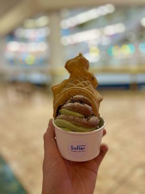 Matcha & chocolate swirl with ube taiyaki