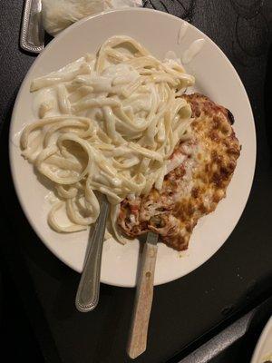 Eggplant parm with fettuccine Alfredo