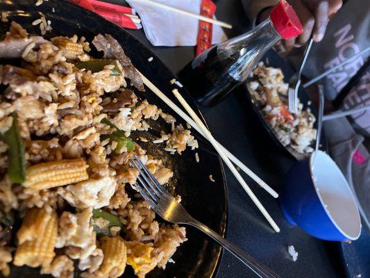 Rice beef and small corn