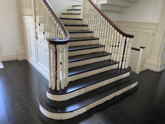 Master staircase in the Holy cross mansion refinish and stained with a 50/50 mix of dark walnut and true black stain