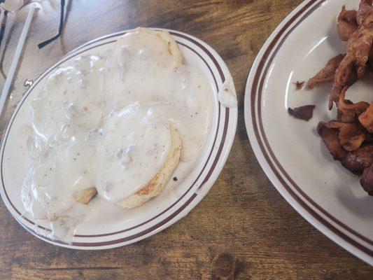 Two biscuits with gravy.