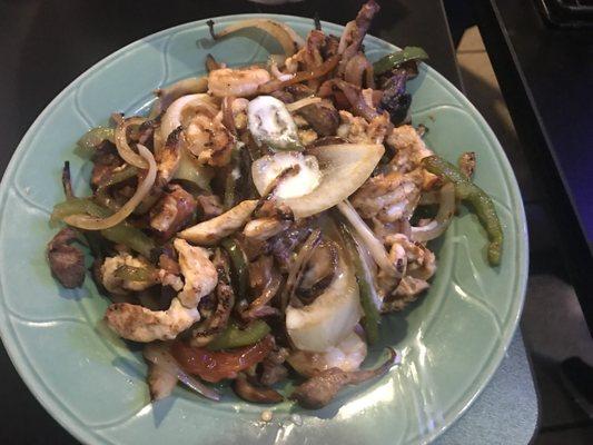 Fiesta Bowl - steak, shrimp and chicken over rice. As an Asian, this fit very well into my pallet.