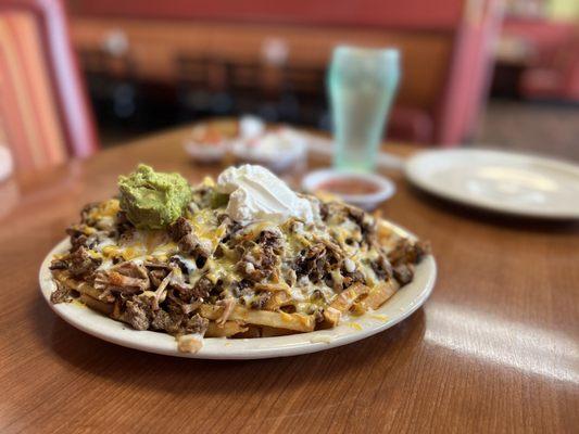 Carne asada fries with carnitas