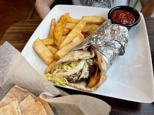 Falafel sandwich and fries.