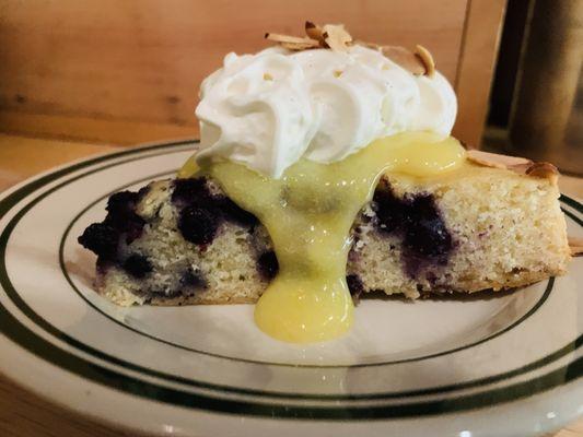 Seasonal dessert: Blueberry almond cake with lemon curd and chantilly cream