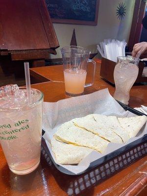 Mushroom quesadilla and $10 blood orange margarita