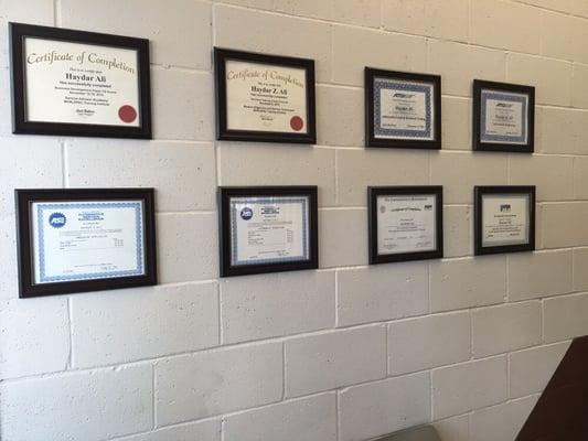 We keep updating our knowledge to stay on top of today's technology. ASE, ATG, WTI, and ATA certified.