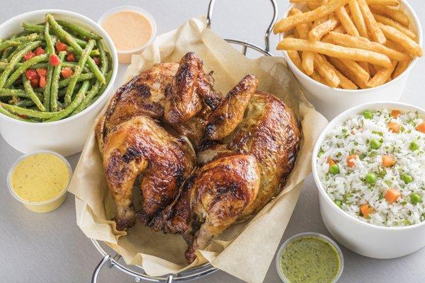 Whole Chicken & 3 Sides (Cilantro Rice, French Fries, Green Beans)