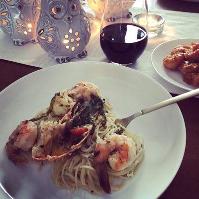 Lobster Shrimp Sautée Over Cappellini